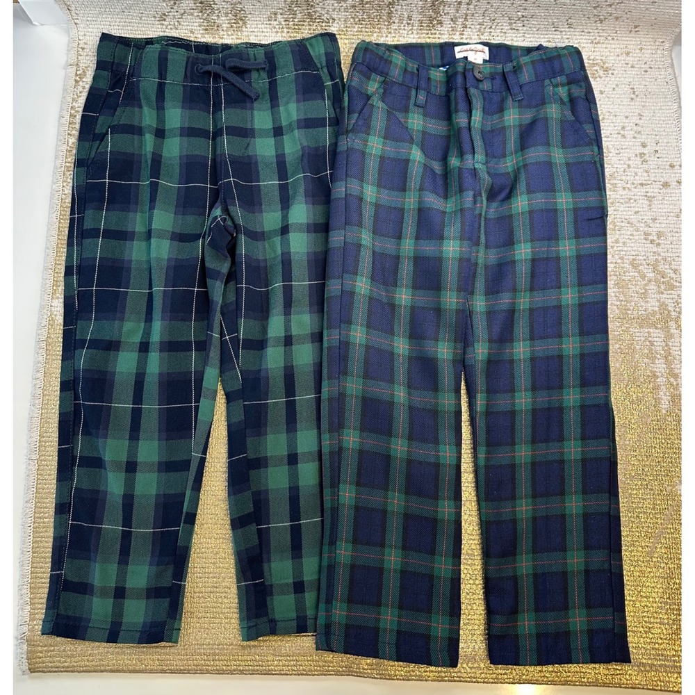 CAT & JACK H&M Toddler Boys Green Navy Tartan Black Watch Plaid Pants Bundle 4T